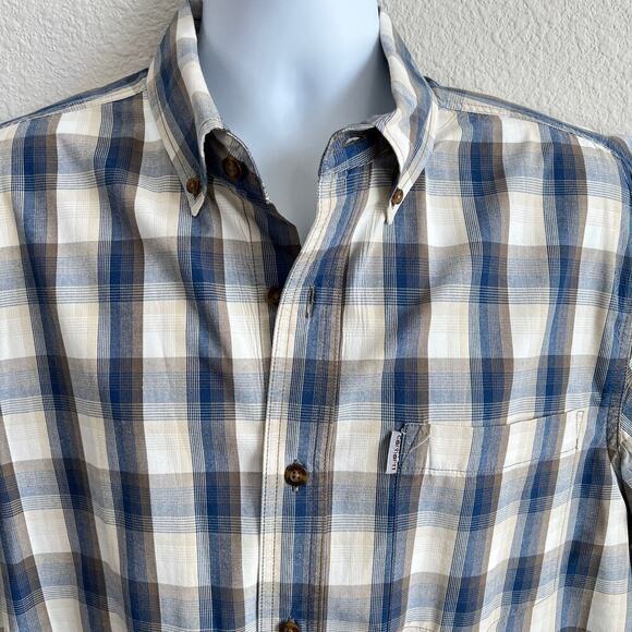 Carhartt Button Down Shirt Men's L Blue Plaid Relaxed Fit Short Sleeve Cotton - Picture 2 of 6